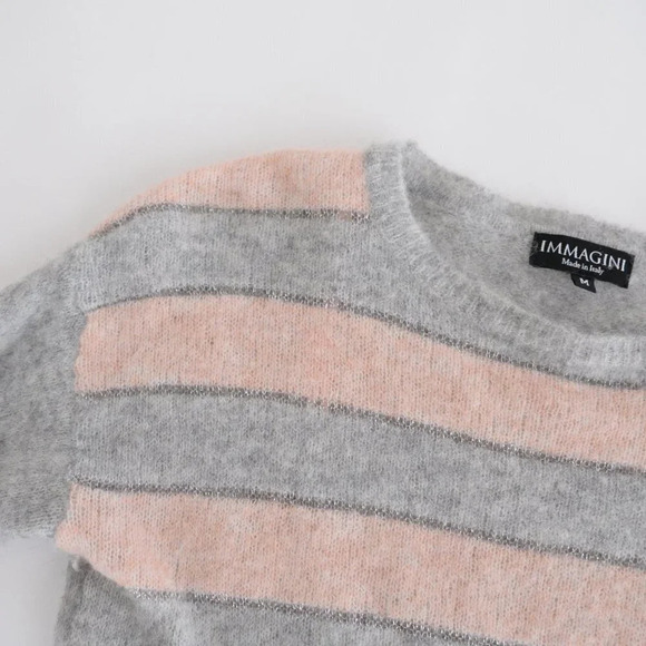 Immagini Grey & Pink Stripe 50% Alpaca 22% Wool Crewneck Sweater M - Picture 11 of 11
